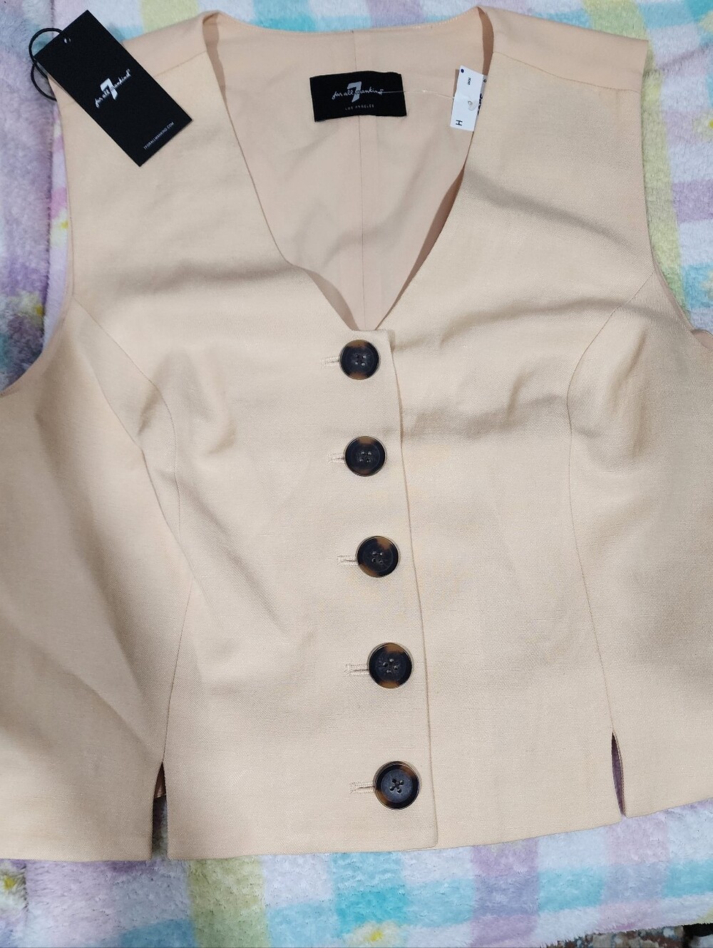 7 For All Mankind Sleeveless Tan-beige Button Front Vest New L - Picture 2 of 7